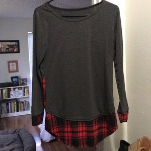 Grey and red/Black plaid long sleeve shirt